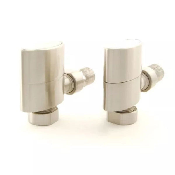 Kartell Oval Radiator Valves (Pair) - Angled Satin Brushed Nickel