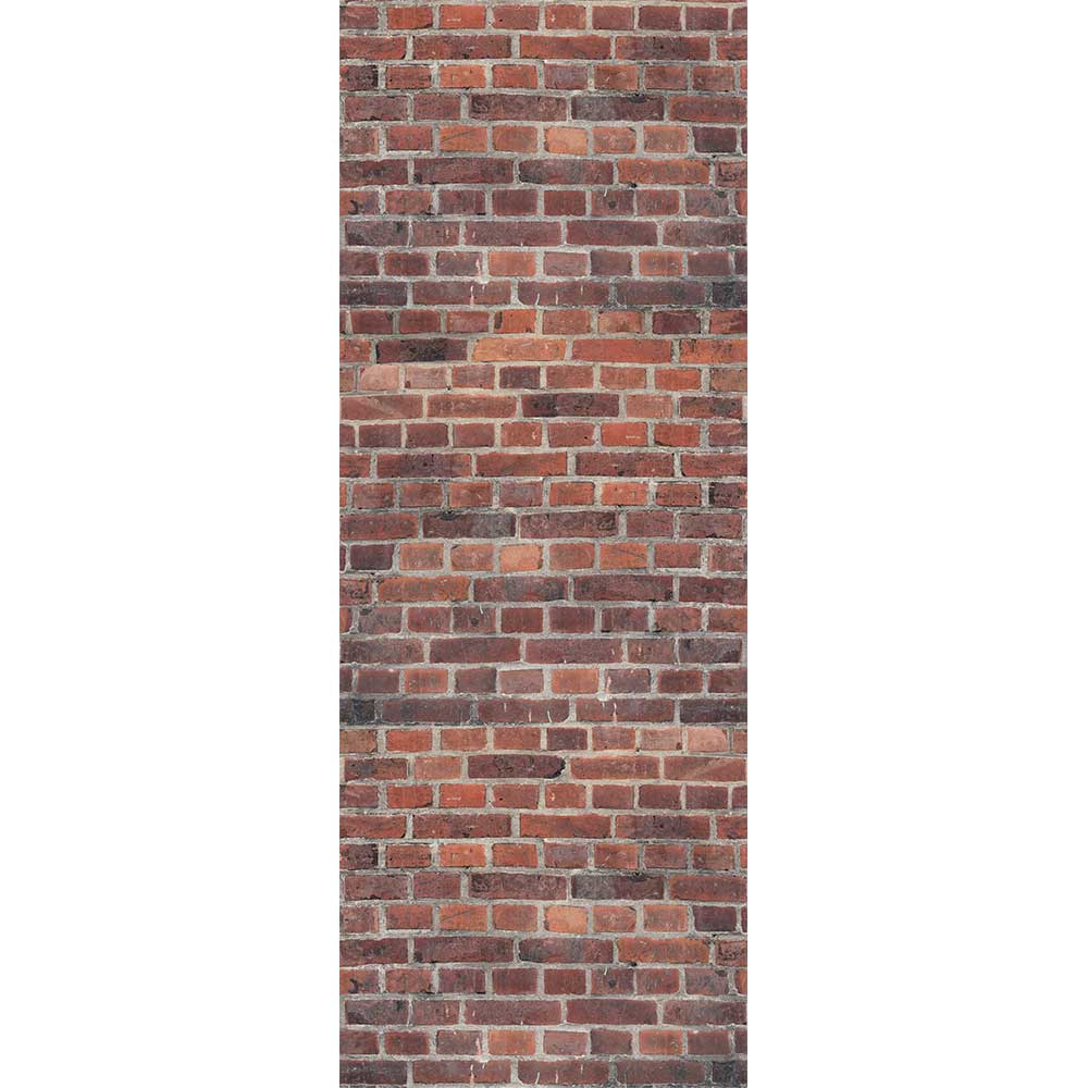 Red brick wall texture with varying shades of bricks and visible mortar joints in vertical layout