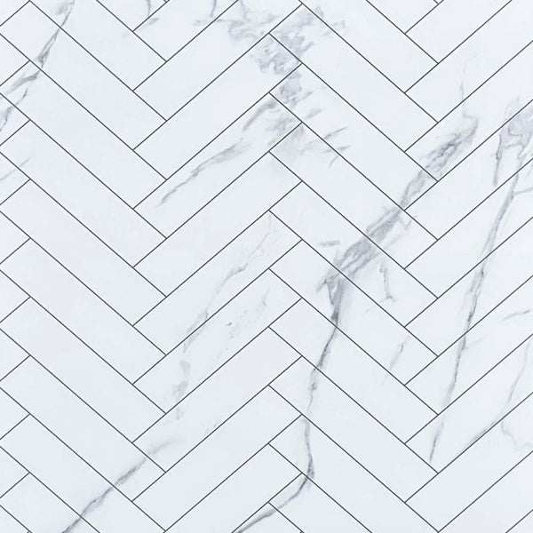 Premium Large White Herringbone Marble Tile Shower Panel Sample