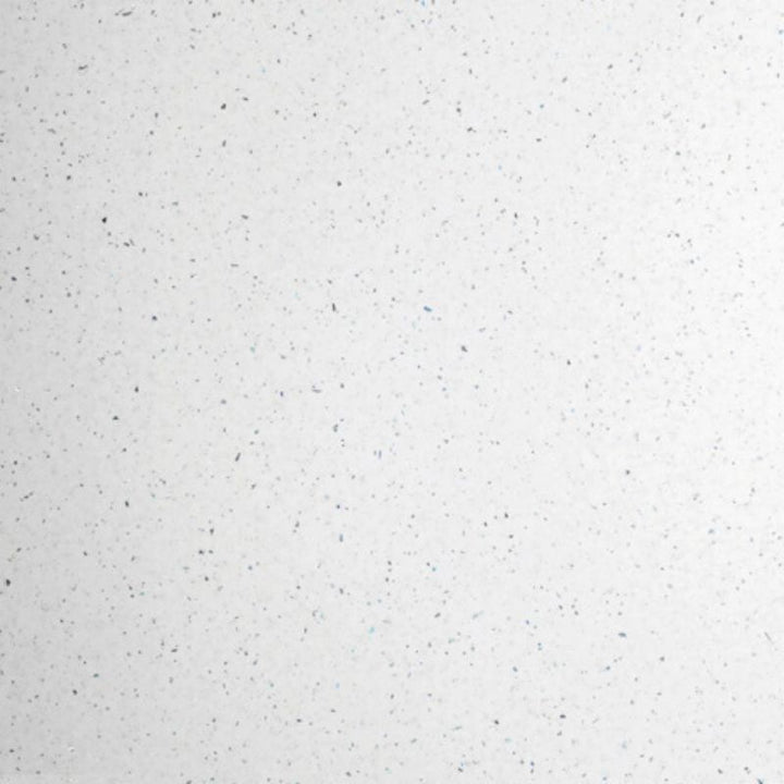 Close-up texture of light grey speckled surface with subtle blue and black specks, resembling quartz or granite countertop material